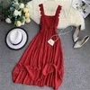 Kobiety Sexy Summer Sukienki Vestidos Beach Bez Rękawów Spaghetti Pasek Boho Vintage Sukienka Damska Koronka Patchwork Długa Szata 210525