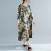 Vestidos Casuais de Linho de Algodão de Mulheres Oversized Nova Chegada Primavera Primavera Estilo Vintage Floral Impressão Solta Feminino Longo Vestido S3524 210412