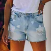 Verão senhoras shorts jeans com cinto sexy estrela impressão rasgado estiramento jeans streetwear9104668
