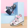 Sandálias Kids Girl Girl Sapatos Meninos Azul Crianças Ortopédica Bebê Branco Flor Design Princesa Flatfeet Calçado para Toddlers 2years