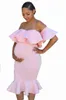 夏のオフショルダーフリルマタニティトランペットドレス妊娠写真プロップベステドマタニティドレスフォト撮影G220309