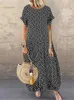 المرأة عارضة البولكا نقطة طباعة قصيرة الأكمام جولة الرقبة ماكسي الكاحل طول اللباس الإناث فساتين خمر زائد الحجم 5xl Y0823