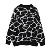 Tröjor för kvinnor mode stickad svart leopardtryck överdimensionerade semestertröjor vintage streetwear hajuku casual stickat toppar 210417