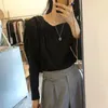 Geplooide Puff Sleeve Autumn Fashion Square Collar Pullover Blouse Dames Solid Katoen Casual Tops Shirts Elegante kleding 12429 210508