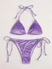 Dames badkleding strand fluwelen bikini 2023 mujer dames pure paarse push-up string-zwempak halter high-cut verband
