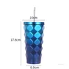 Tasses à café de 500 ml en acier inoxydable, tasses de voiture en diamant, voyage en plein air, tasse d'ananas dégradé portable avec paille, 5 styles T2I52188