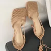 Dress Shoes UVRCOS Summer Autumn Sexy Mesh Pumps Sandals Female Square Toe High Heel Lace Up Cross-tied Stiletto Hollow