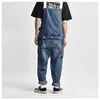 Distressed Blue Denim Overaller Mäns Arbetslastbyxor Gammal skola Easy Chic Arbetare Multi-Pocket Bib Byxor Män Casual Dad Jeans 210716