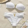 Wit push-up damesbadpak Zomer strand sexy bikini set effen zwemmen voor dames badmode Bandeau-baden 2202269998649