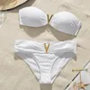 Weißer Push-up-Badeanzug für Damen, Sommer-Strand-Sexy-Bikini-Set, solides Schwimmen für Damen-Bademode, Bandeau-Bademode 2202269998649