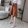 En linje Midi Skirt Kvinnor Elegant Koreansk Stil Retro Vanligt Arbete Slitage Ol Kontor Ladies Kjolar Svart Chic Fashion Jupes 210506