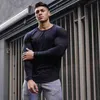 Katı Pamuk Spor Uzun Kollu T Gömlek Erkekler Bahar Sonbahar Slim Fit Spor T-Shirt Adam O-Boyun Tee Gömlek Spor Vücut Geliştirme Tshirt 210421