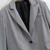 Schwarz-weiß kariertes Revers mit einem Knopf, langärmelige schicke Damenjacke, Retro-Karo-All-Match-weibliche Manteloberteile 210507