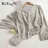 Beiyingni Floral Printed Women Dress Elegant Vintage Korean Fashion Vestidos Womans Buttons O-neck Long Sleeve Chiffon Dresses Y1204