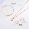 Earrings & Necklace 4 In 1 Copper Gold Color Necklaces Earring Bracelet Ring Set Fashion Diamond Jewelry Heart Shaped Kids Gift