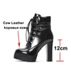Meotina Buckle Real Leather Platform Super High Heel Short Boots Women Shoes Pointed Toe Block Heels Zip Lace Up Ankle Boots 41 210608