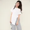 [EAM] Femmes Blanc Irrégulière Split Joint Bref T-shirt Col Rond Manches Courtes Mode Printemps Été 1W63700 210512