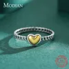 Anéis de coração de cor ouro 100% 925 Sterling prata vintage moda dedo anel de dedo para mulheres fêmea fina jóias presente anel 210707