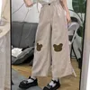 Japoński Kawaii Kobiety Soft Girl Spodnie Koreański Nastolatki Dziewczyny Luźne Cienkie Cartoon Niedźwiedź Haft Wild Casual Kobiet Cute 211115