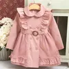 Dziewczyny Sukienki Jesień Dzieci Odzież Długi Rękaw Ruffled Lapel Princess Dress Big Kids Windbreaker 5-13Y 210515