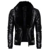 Design Motorcycle Bomber Add Wool Leather Jacket Men Autumn Turn Down Fur Collar Removable Slim Fit Male Warm Pu Coats