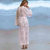 Tunics for beach Long Lace Beach Dress Women Swim Cover up Plus size Saida de Praia Robe Plage Kaftan #Q622 210420