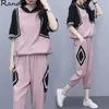 2020 Summer Clothes Women Large Plus Size 5XL Sports Suit Top And Pant Two Piece Sportwear Home Big Pink Tracksuit Matching Set X0428