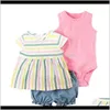 Sets Clothing Baby Kids Maternity Drop Delivery 2021 Born Baby Rompers Suits 100Percent Cotton 22 Designs Colorful Striped Embroidery Flora C