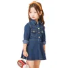 Mädchen Denim Kleider Taschen Mädchen Kind Kleid Frühling Herbst Kinder Kleid Casual Stil Kinder Kostüm 6 8 10 12 14 Q0716