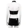 Culotte Femme Femmes Érotique Latex Mini Jupe Avec Halter Découpe Crop Top Clubwear Rave Cuir Verni Tenue Sexy Wet Look B211k