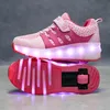 RULLER SKATE SCARPE PER BAMBINI BAMBINI RAGAZZI LED USB Light Wheels Sneakers con una ruota per bambini Boy Girl Tennis Sneaker Rosa Scarpa Atletica