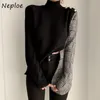 Koreaanse vintage Houndstooth patch nep 2 stks brei blouse vrouwen onregelmatige ontwerp werk stijl ol feminino blusas winter shirt 210422