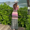 estate temperamento coreano bretelle in vita in maglia colore abbinato grande vestito da festa altalena 210416