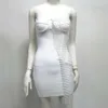 Wysokiej Jakości White's White Fishnet Bez Ramiączek Błyszczący Hollow Sexy Mini Bandaż Elegancka Suknia Bankietowa Vestidos 210525