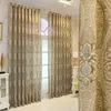 Cortinas de ouro bordado para sala de estar Jacquard Floral elegante Tulle Parlor Villa Porta deslizante Janela Tratamento Cortina Cortina