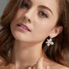 Pretty Dangle Drop Butterfly Flower 3 Tone Rose Gold Cubic Zirconia Women Earrings Elegant Costume Jewelry CZ716 210714