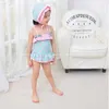 Groothandel zomer meisjes 3 stuk sets badpakken groen roze stippen boog badmode lente kleine verse sling zwemkleding E1018 210610