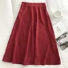 Moda Lato Długie Spódnice Kobiety Elegancki Koreański Styl Czerwony Czarny Ladies Estetyczna Wysoka Talia Midi Spódnica Kobieta 210421