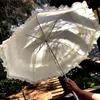 창조적 인 웨딩 신부 햇볕이 잘 드는 레인 탑 흑백 가루 더블 레이스 공주 우산 210401