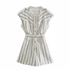 PUWD Casual Women Turn-down Collar Jumpsuit Summer Fashion Ladies High Street Draw Back Female Striped 210522