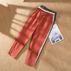 Woman Summer Harem Pants Vintage Candy Colors Cotton Linen Wide Leg Pants Solid Elastic Waist Ankle-length Capris Trousers 211105