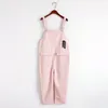 Jumpsuits das Mulheres Macacões 2021 Jumpsuit de Verão Mulheres Cute Candy Cor Bib Calças Loose alta cintura Retro sólido nove pontos macacões # 8765