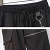 Mujer Pantalones Mulheres Cinta Elástica Com Cadeia Harem Calças Preto Cintura Alta Zipper Carga Casual para 10652 210518