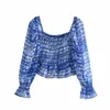 HSA Women Summer Blouse and Tops Long Flare Sleeve Slash Neck Off Shoulder Blue Tie Dye Casual Blusa Shirts Short 210430