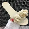 Summer Beach Slippers Woman Flower Sandals Mujer Candy Color PVC Latex Camellia Open Toe Flat Sole Muler Ladies