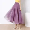 Falda de tul malla falda tutú elástica primavera verano coreano cintura alta kpop moda plisada falda larga negro / caqui 210724