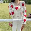 Swet Love Cardigan tricoté Femme Printemps Automne Col V Slim Creux à manches longues Pull court Fenale 210427