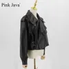 Rosa java qc20003 Chegada jaqueta de couro real casaco de casaco de couro genuíno vestido de moda luxo 211007