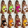 Kvinnor Solid Color SwimeWear One Shoulder Piece Swimsuit Female Bather Sexig asymmetrisk baddräkt Swim Lady Monokini Kvinnor