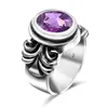 Cluster Rings Purple Amethyst for Women 925 Silver Unique Vintage Ring 6ct Big Gem Stone Oval Shape Elegant Female Jewelery Handmde